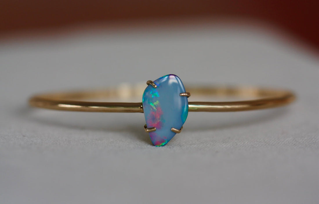 Australian Boulder Opal, Black Opal Bangle, 14k Gold/14k Gold Filled