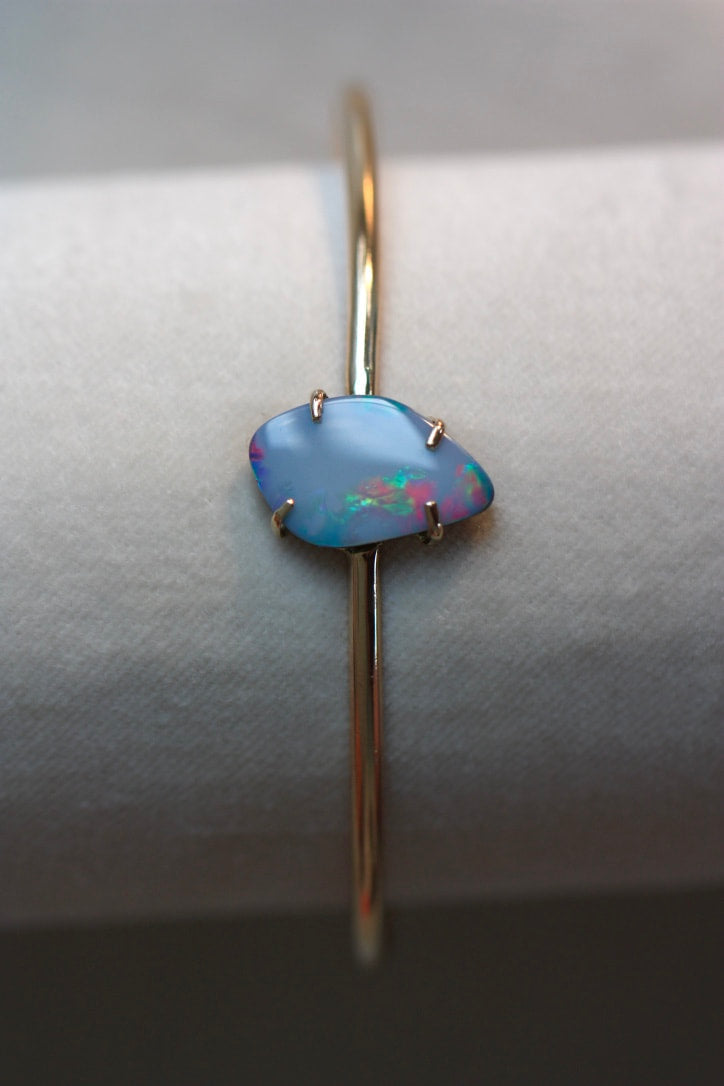 Australian Boulder Opal, Black Opal Bangle, 14k Gold/14k Gold Filled