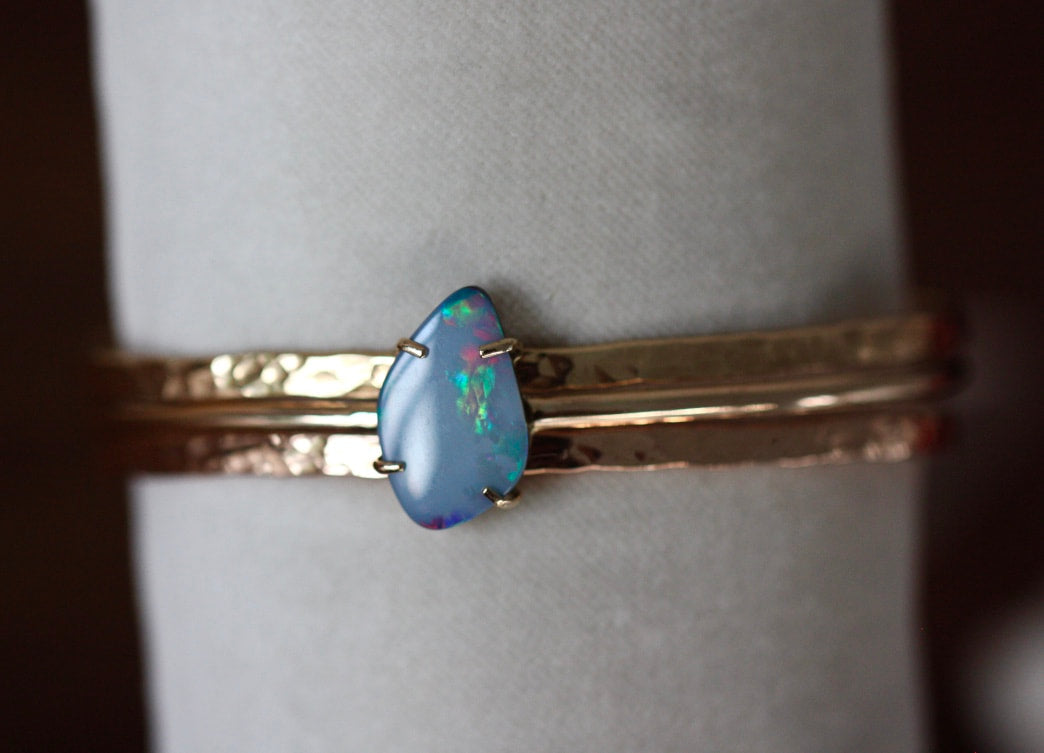 Australian Boulder Opal, Black Opal Bangle, 14k Gold/14k Gold Filled