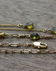 Chain Bracelet with Olive Green Tourmaline and 22k Gold Vermeil Beads, 14k Gold Filled