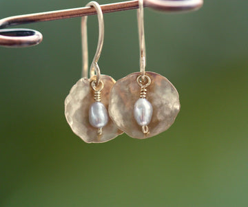 Hammered Petal and Pearl Earrings