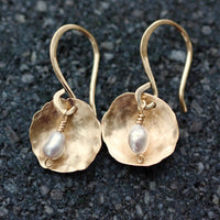 Hammered Petal and Pearl Earrings