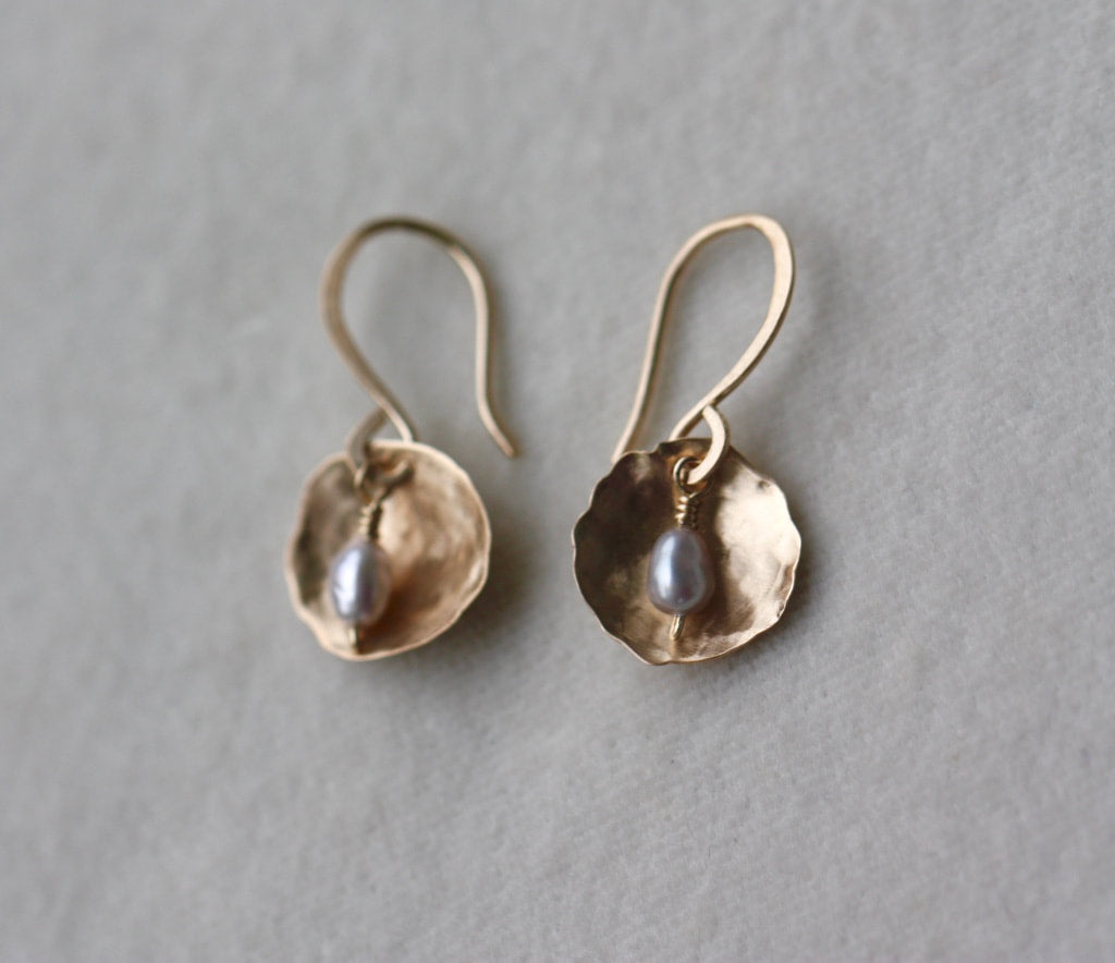 Hammered Petal and Pearl Earrings