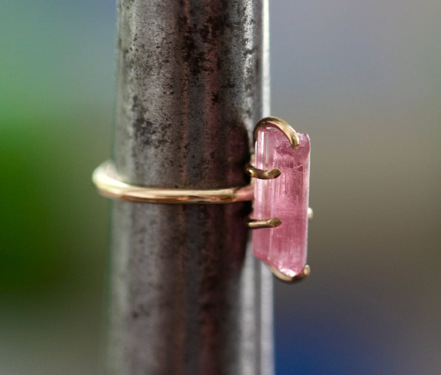 Uncut Natural Pink Tourmaline Crystal Ring, October Birthstone