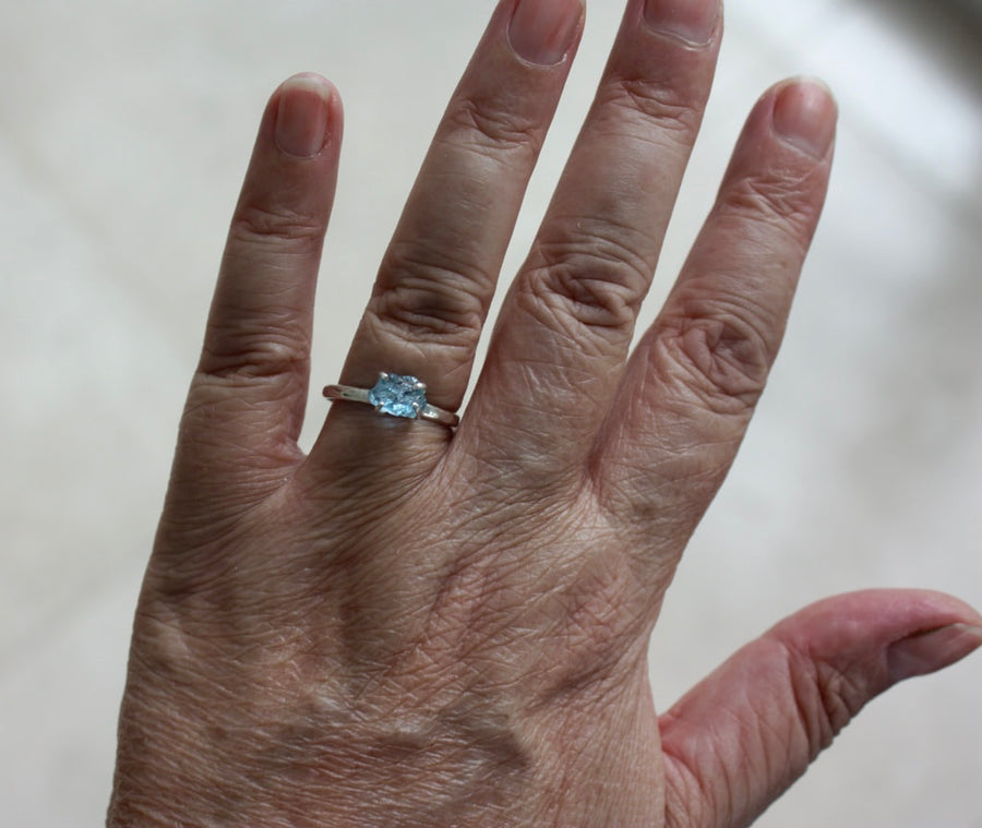 Uncut Natural Blue Brazilian Santa Maria Aquamarine Crystal Ring, March Birthstone