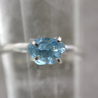 Uncut Natural Blue Brazilian Santa Maria Aquamarine Crystal Ring, March Birthstone