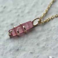 Raw Pink Tourmaline Pendant Necklace, October Birthstone