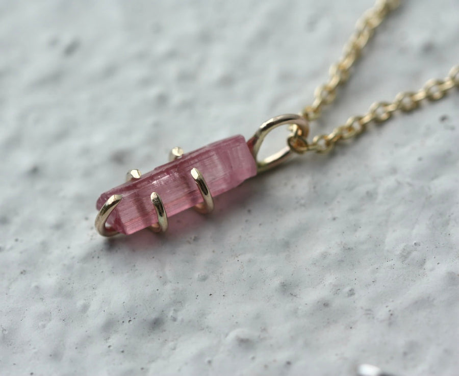 Raw Pink Tourmaline Pendant Necklace, October Birthstone