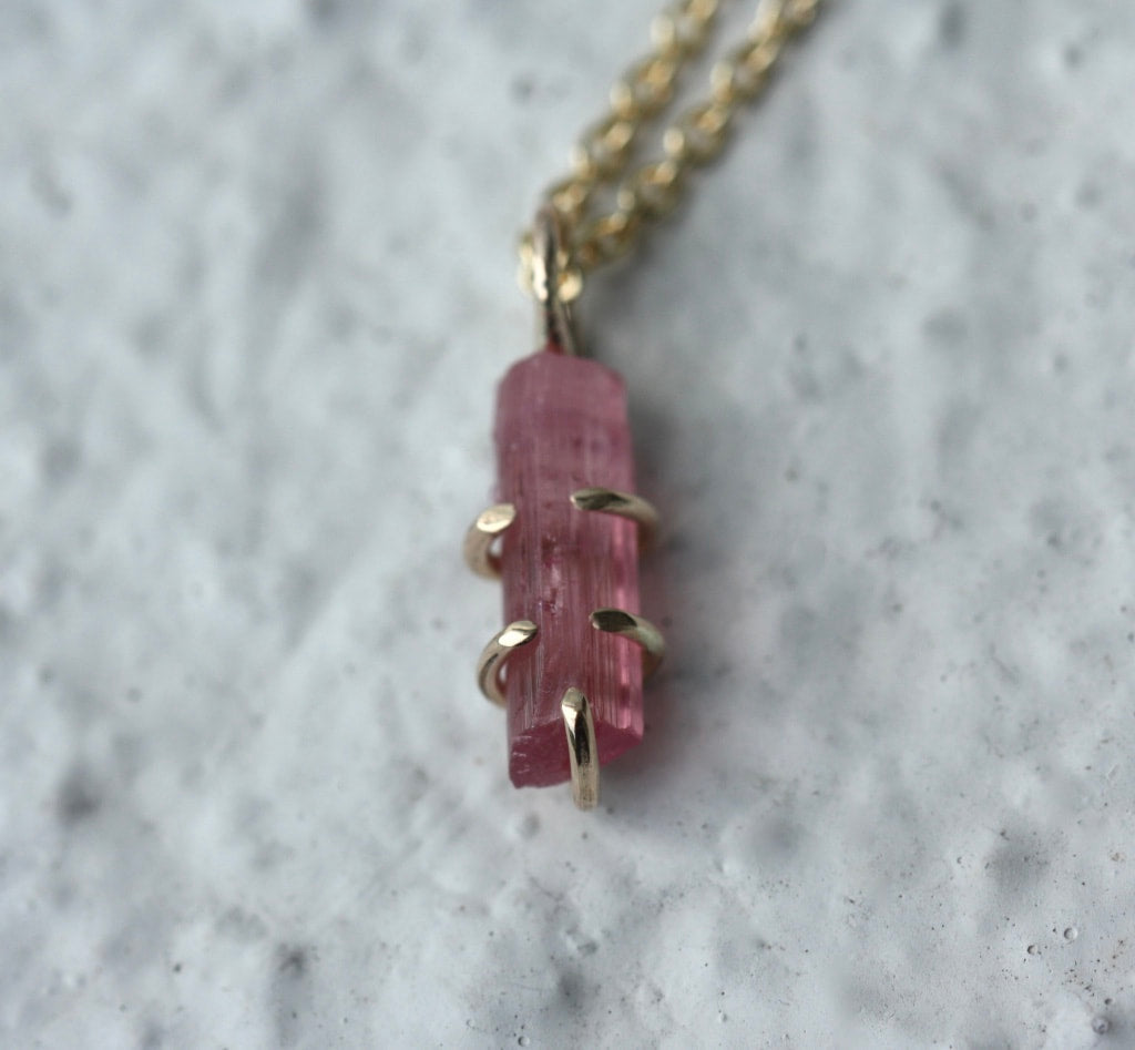 Raw Pink Tourmaline Pendant Necklace, October Birthstone