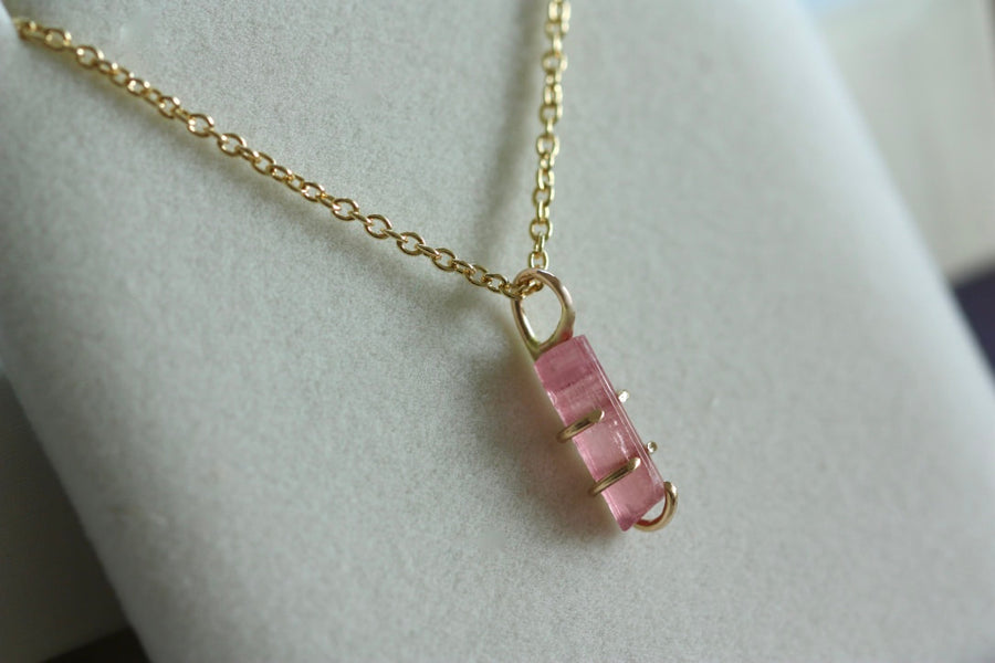 Raw Pink Tourmaline Pendant Necklace, October Birthstone