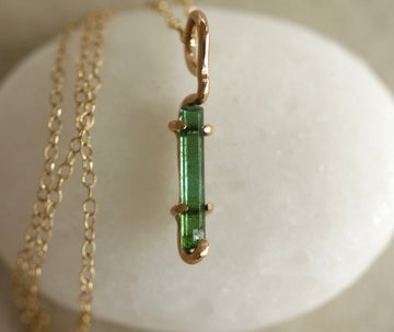 Raw Green Indicolite Tourmaline Pendant Necklace