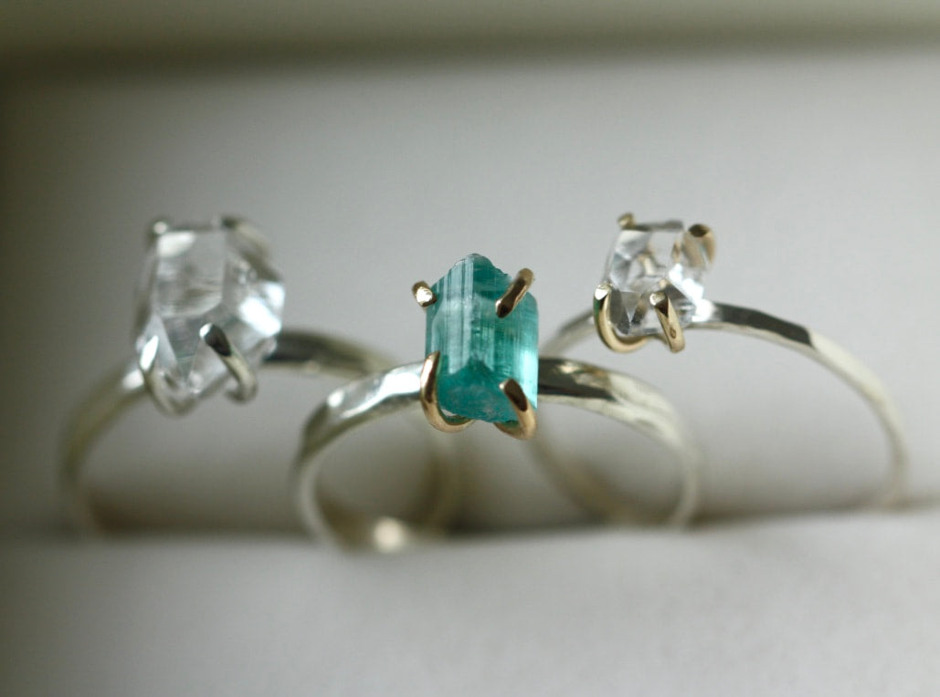 Natural Herkimer Diamond Ring, Diamond Quartz Ring, Twin Herkimer Ring