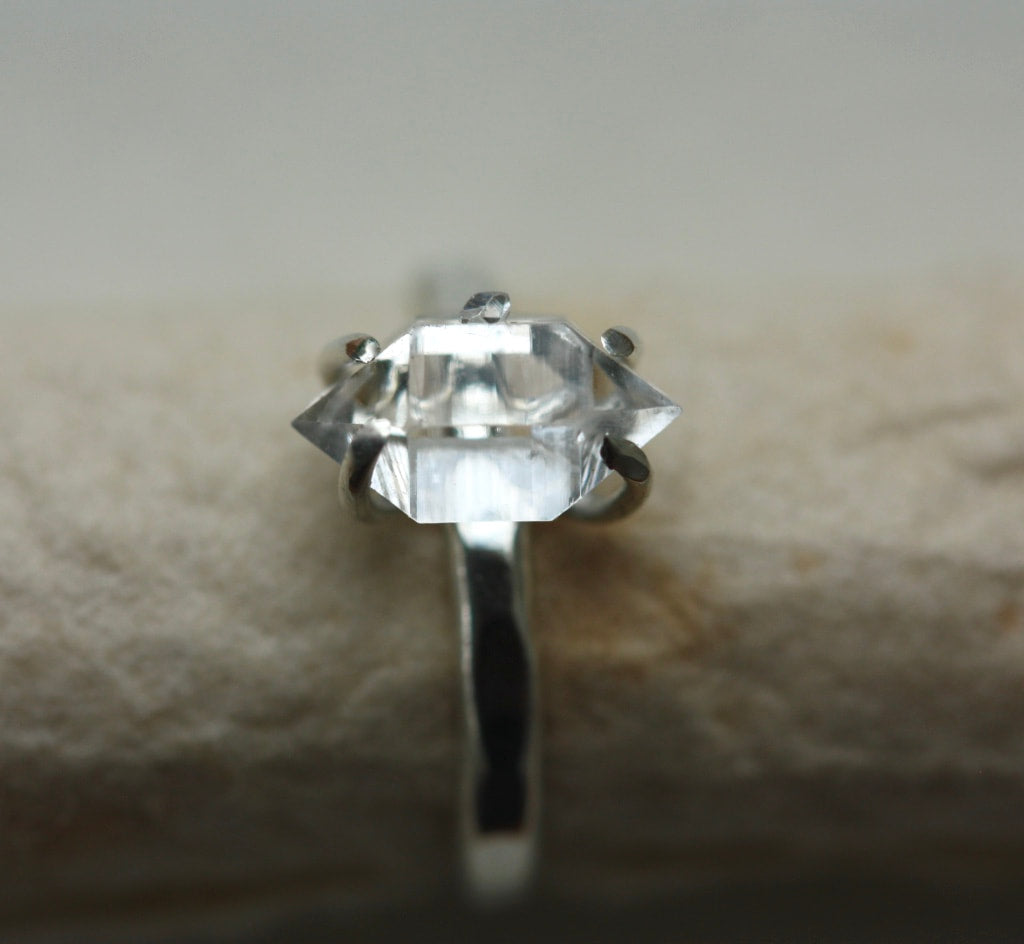 Natural Herkimer Diamond Ring, Diamond Quartz Ring, Twin Herkimer Ring