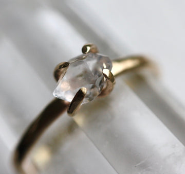 Natural Raw Herkimer Diamond Ring, 14k Gold