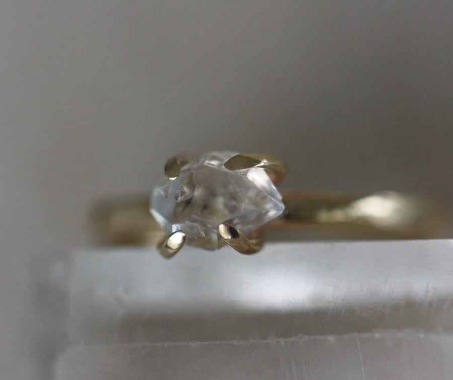 Natural Raw Herkimer Diamond Ring, 14k Gold