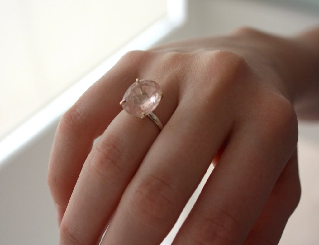 Large Pink Tourmaline Ring, 14k Gold and 92.5 Sterling Silver