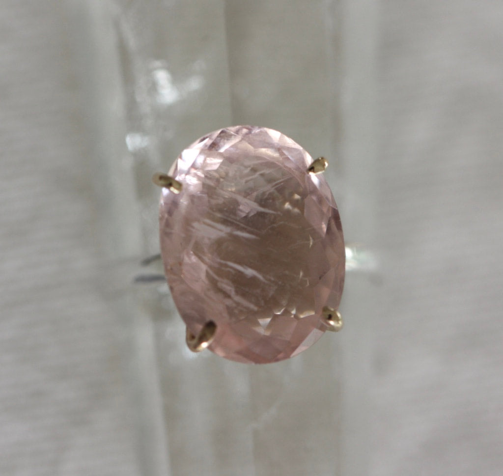 Large Pink Tourmaline Ring, 14k Gold and 92.5 Sterling Silver