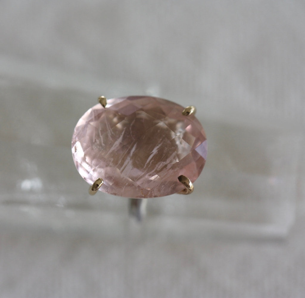 Large Pink Tourmaline Ring, 14k Gold and 92.5 Sterling Silver