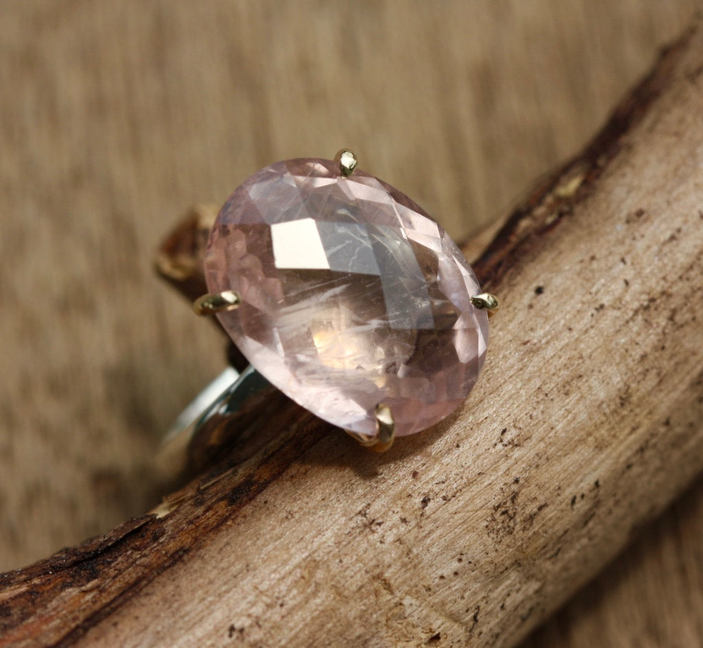 Large Pink Tourmaline Ring, 14k Gold and 92.5 Sterling Silver