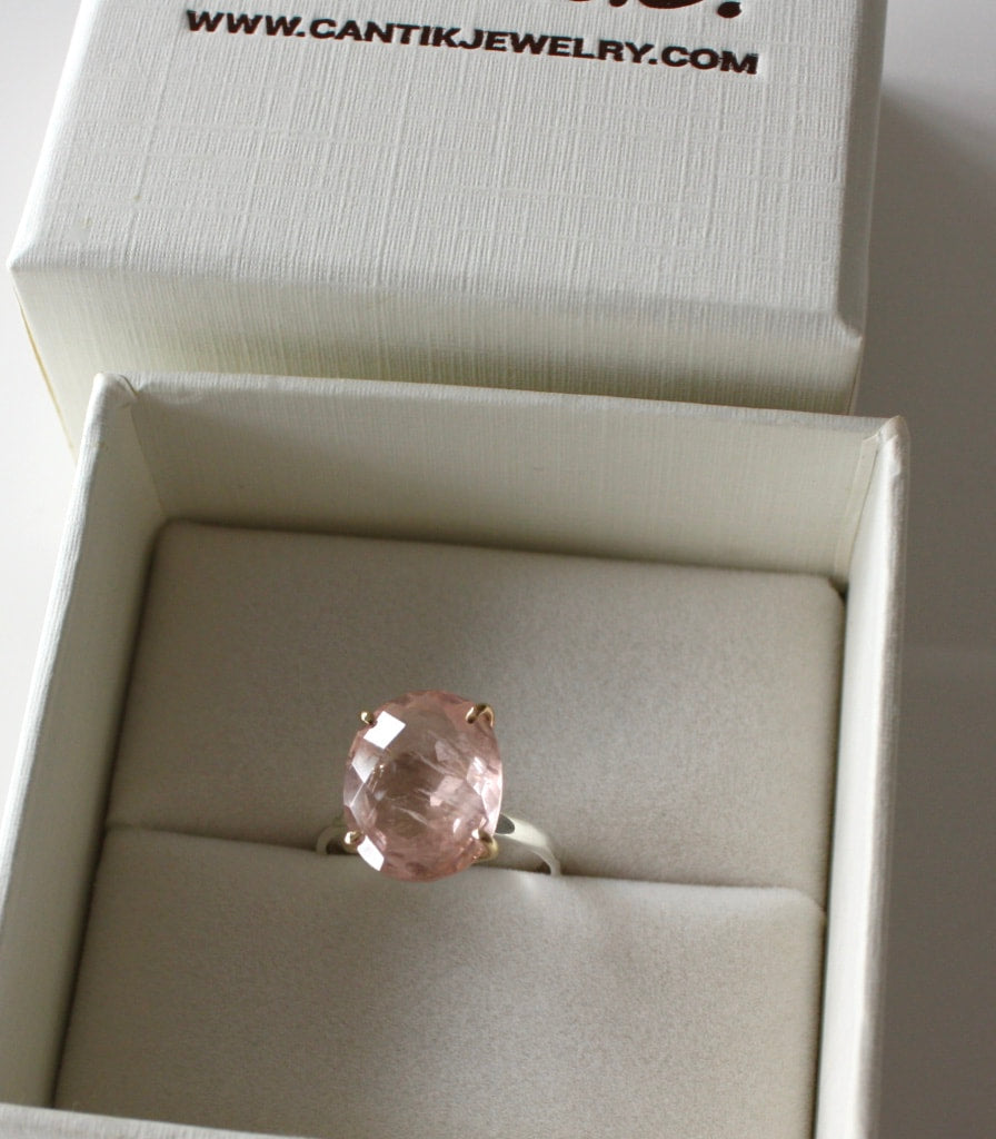 Large Pink Tourmaline Ring, 14k Gold and 92.5 Sterling Silver