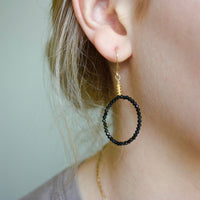 Natural Black Spinel Hoop Earrings, 14k Gold Filled/22k Gold Vermeil