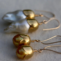 Yellow Freshwater Pearl Acorn/Tulip Earrings