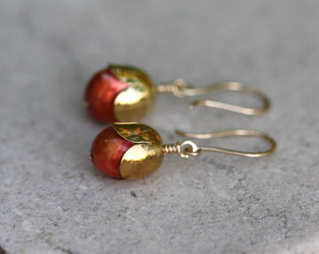 Orange Freshwater Pearl Acorn/Tulip Earrings