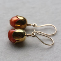 Orange Freshwater Pearl Acorn/Tulip Earrings