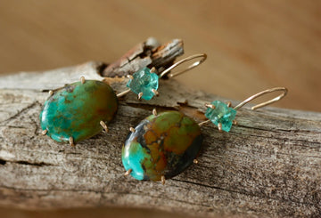 Tibetan Turquoise and Raw Madagascar Neon Apatite Earrings