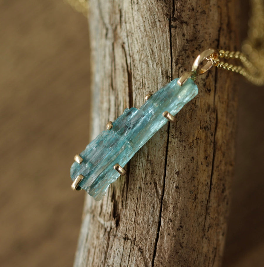 AS SEEN IN TATLER UK Raw, Unpolished Brazilian Santa Maria Aquamarine Pendant Necklace, March Birthstone Pendant Necklace