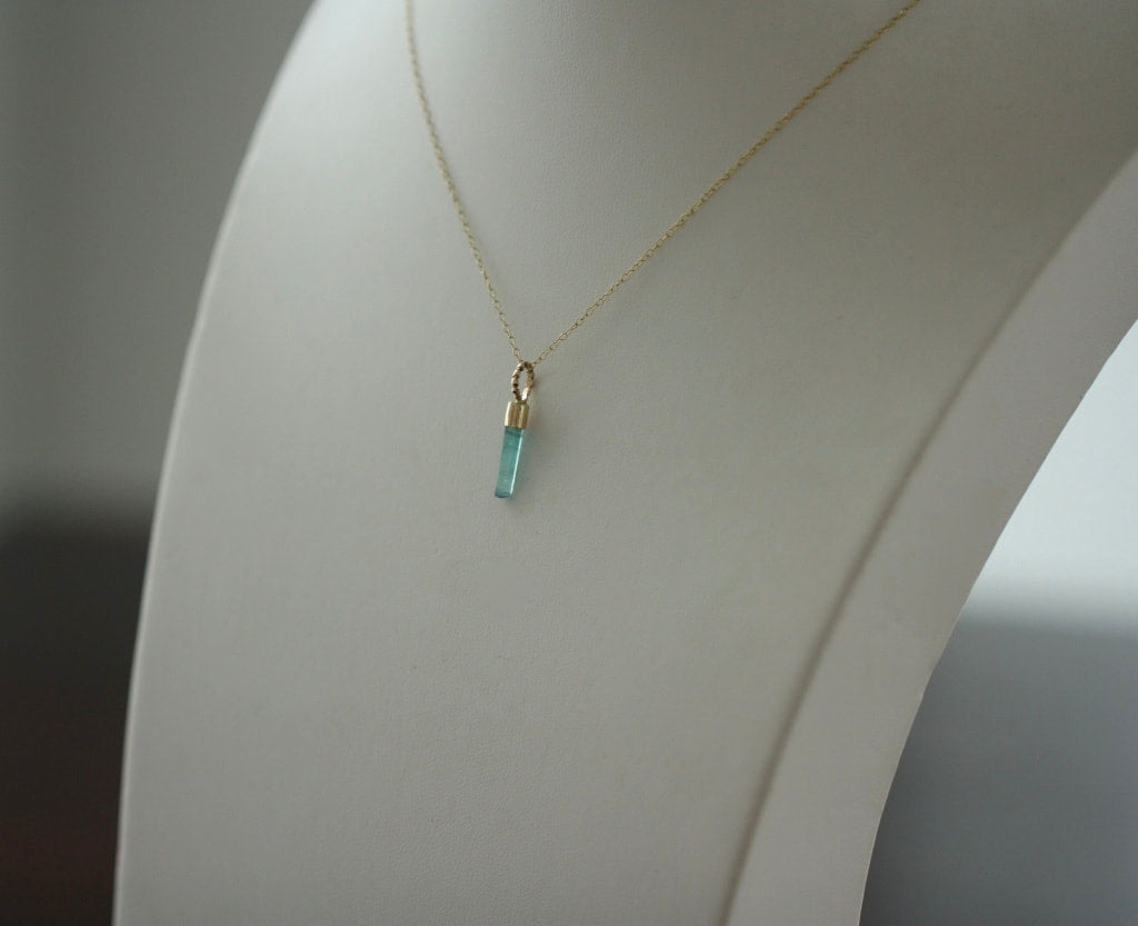 Raw Paraiba Blue/Green Tourmaline Pendant Necklace, October Birthstone Pendant Necklace, 14k Gold