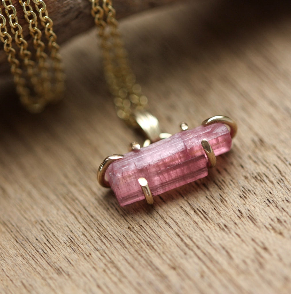 Raw Pink Tourmaline Pendant Necklace, October Birthstone Pendant Necklace