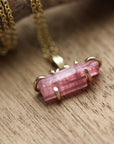 Raw Pink Tourmaline Pendant Necklace, October Birthstone Pendant Necklace
