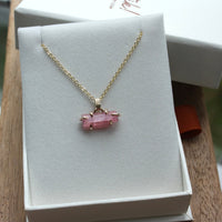 Raw Pink Tourmaline Pendant Necklace, October Birthstone Pendant Necklace