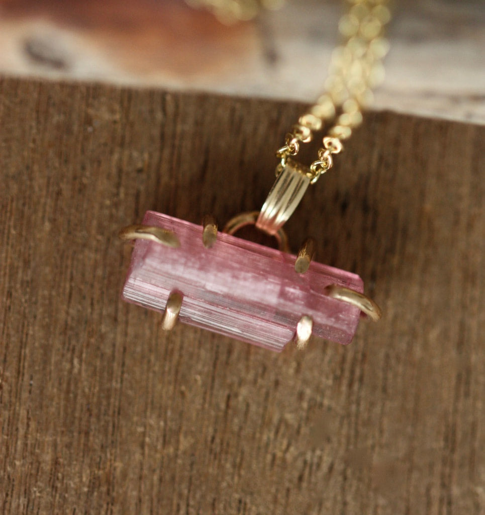 Raw Pink Tourmaline Pendant Necklace, October Birthstone Pendant Necklace