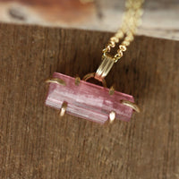 Raw Pink Tourmaline Pendant Necklace, October Birthstone Pendant Necklace