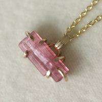 Raw Pink Tourmaline Pendant Necklace, October Birthstone Pendant Necklace