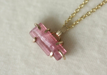 Raw Pink Tourmaline Pendant Necklace, October Birthstone Pendant Necklace