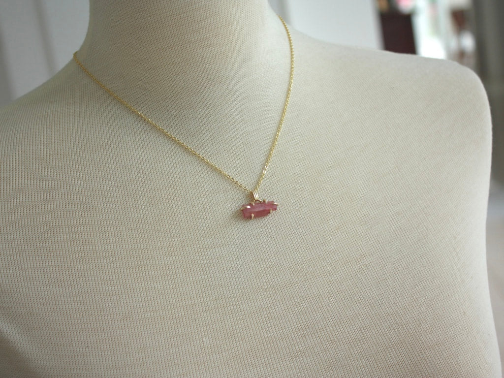 Raw Pink Tourmaline Pendant Necklace, October Birthstone Pendant Necklace