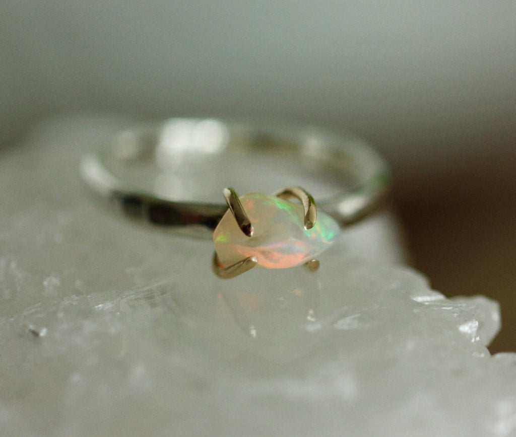 Raw Ethiopian Opal Ring, October Birthstone Ring