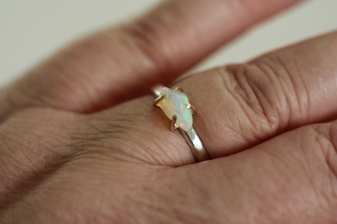 Raw Ethiopian Opal Ring, October Birthstone Ring