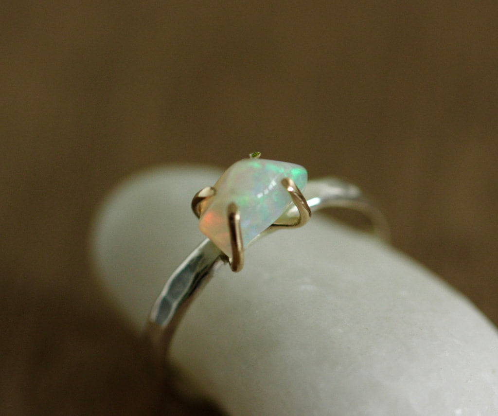 Raw Ethiopian Opal Ring, October Birthstone Ring