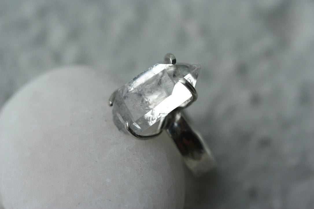 Natural Herkimer Diamond Ring, Diamond Quartz Ring, April Birthstone Ring