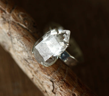 Natural Herkimer Diamond Ring, Diamond Quartz Ring, April Birthstone Ring