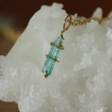 Raw Paraiba Tourmaline Pendant Necklace, October Birthstone Pendant Necklace