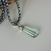 Light Green Fluorite Crystal Point Pendant and Metallic Freshwater Pearl Necklace