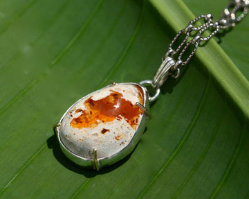 Mexican Cantera Opal, Mexican Fire Opal in Matrix Pendant Necklace