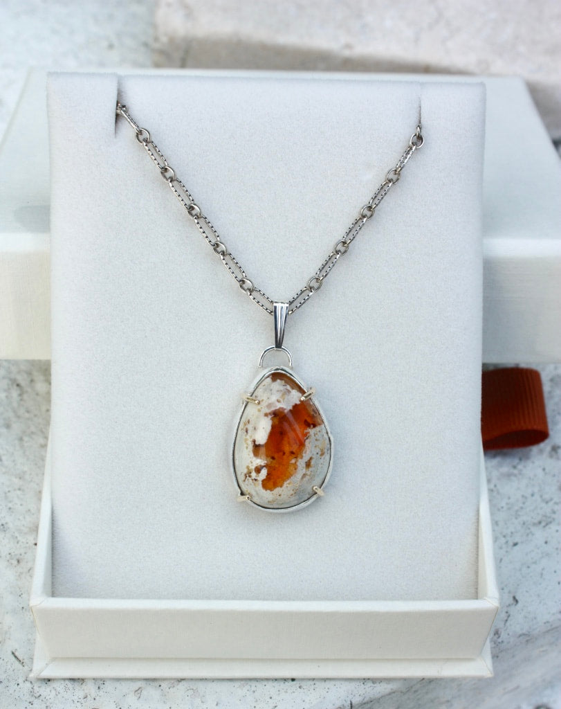Mexican Cantera Opal, Mexican Fire Opal in Matrix Pendant Necklace