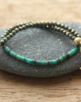 Skinny Natural Turquoise and Pyrite Hamsa Hand Amulet Bracelet, December Birthstone Bracelet