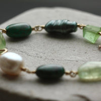 Peridot, Tibetan Turquoise, Prehnite and Pearl Bracelet